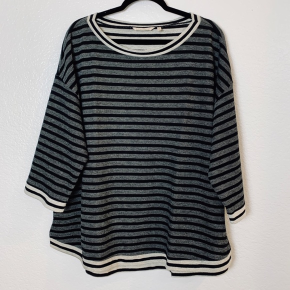 Soft Surroundings Shirt Size 2X Black Gray Striped Top CozyCore - Picture 1 of 9